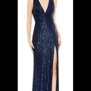 (6) Mac Duggal V-NECK SEQUIN WRAP WAIST GOWN MSRP $398